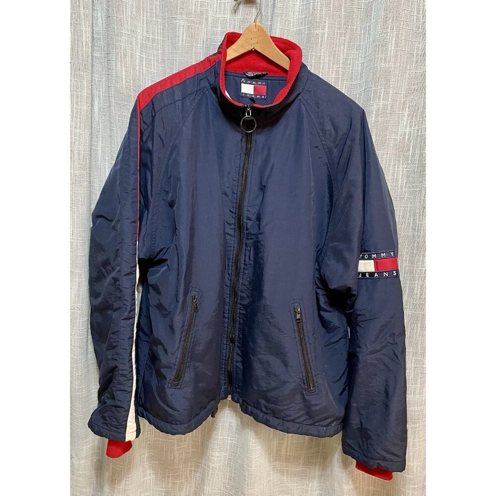 Vintage Tommy Hilfiger Windbreaker Jacket Size XL Navy Full Zip 90s